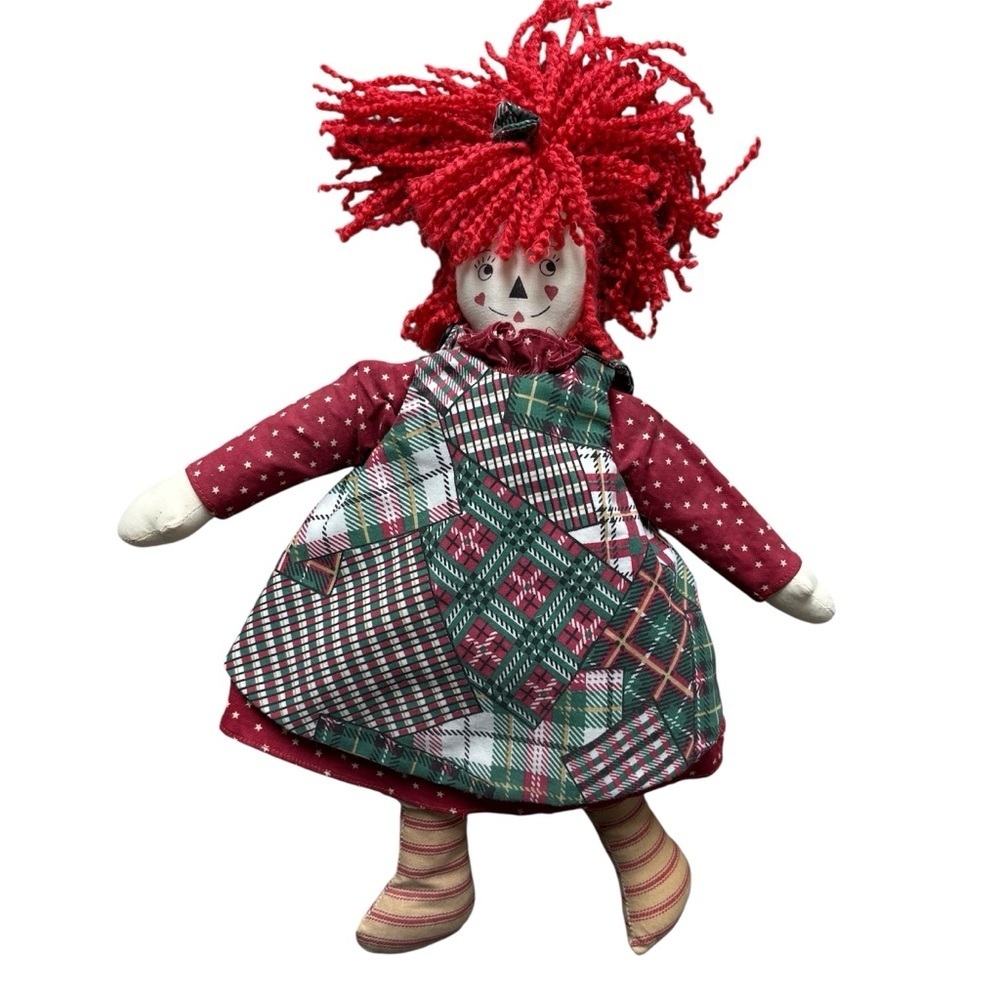 Vintage Raggedy Ann Doll Patchwork Dress Bloomers Handmade Red Plaid Soft RARE